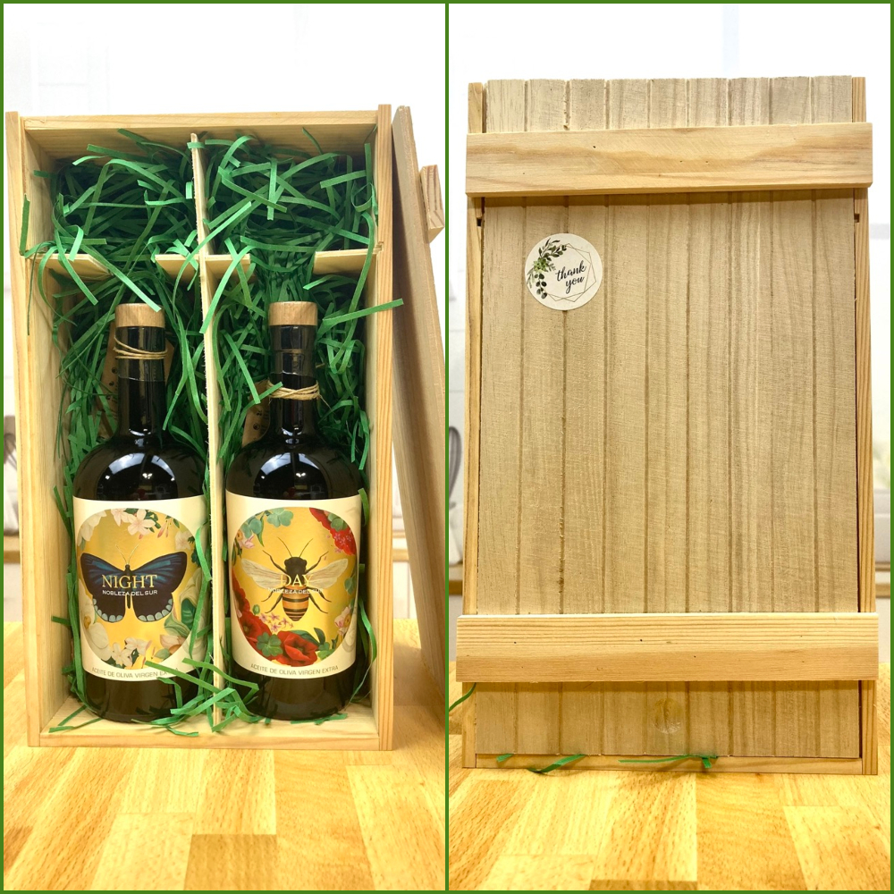 Nobleza del Sur Handcrafted Wooden Box with 2 Bottles of Extra Virgin Olive Oil 3